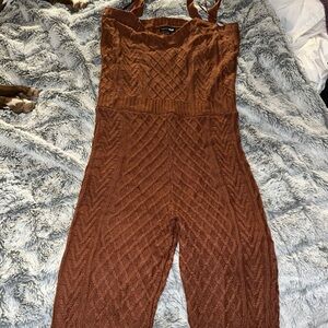 Fashion Nova Textured Brown Jumpsuit
